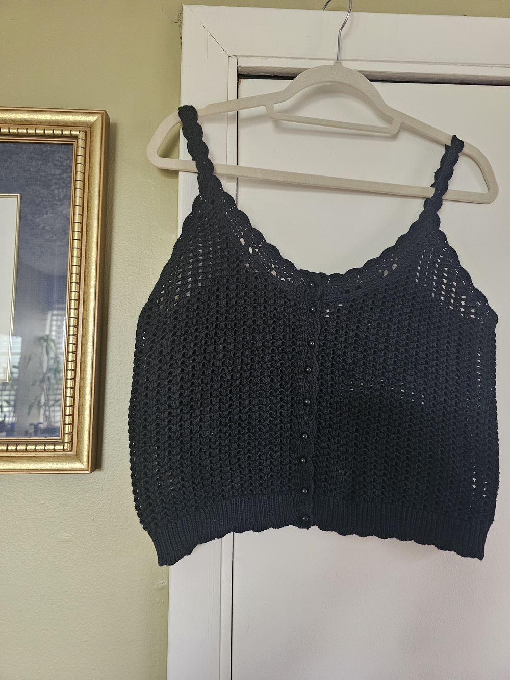 J. Crew Black Crochet Button-Front Camisole